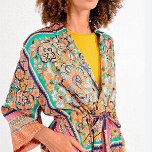 MOLLY BRACKEN Vibrant Floral Jacket/Kimono Geometric and Floral Design Sz Small